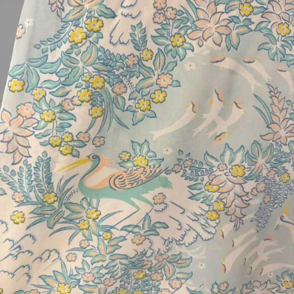 VTG Mistee Nylon Mini Slip Sheer Dress Crane Pattern Psychedelic Fairy Whimsy